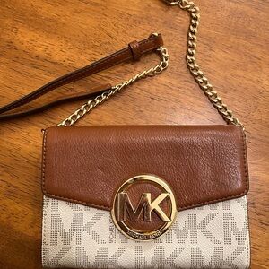 Michael Kors Elegant Brown and Cream Crossbody Bag